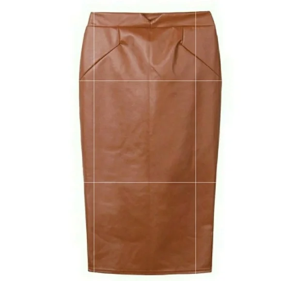 Vegan Leather Pencil Skirt (coffee) - Picture 3 of 13